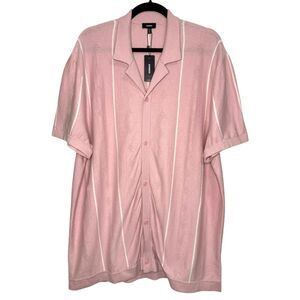 Express Men’s XL Tall Sweater Polo Shirt Short Sleeve Pink Button Front NEW